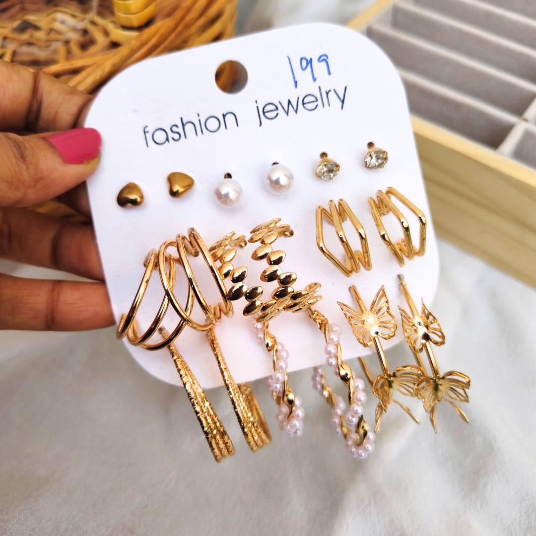 Golden Charm Multi-Style Earring Set