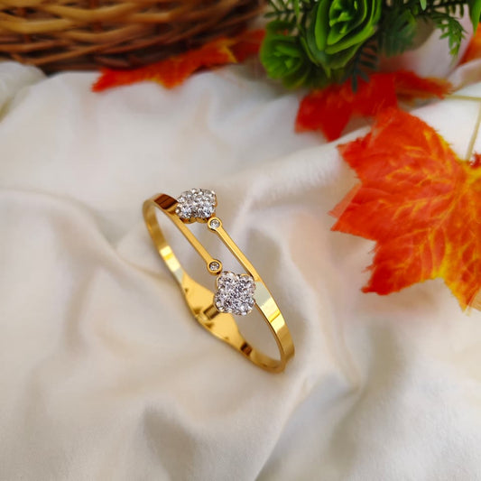 Dual Clover Stone-Encrusted Gold Bangle