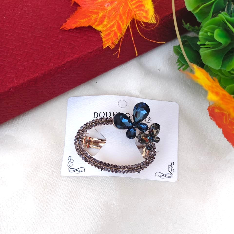 Crystal Butterfly Oval Hair Barrette
