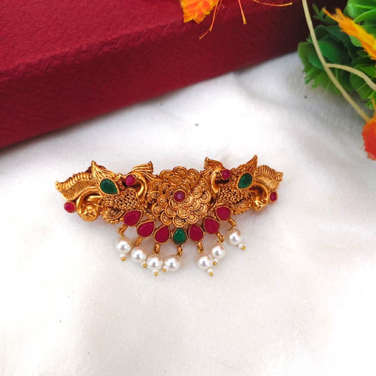 Gold Plated Temple Style Nakshi Brooch