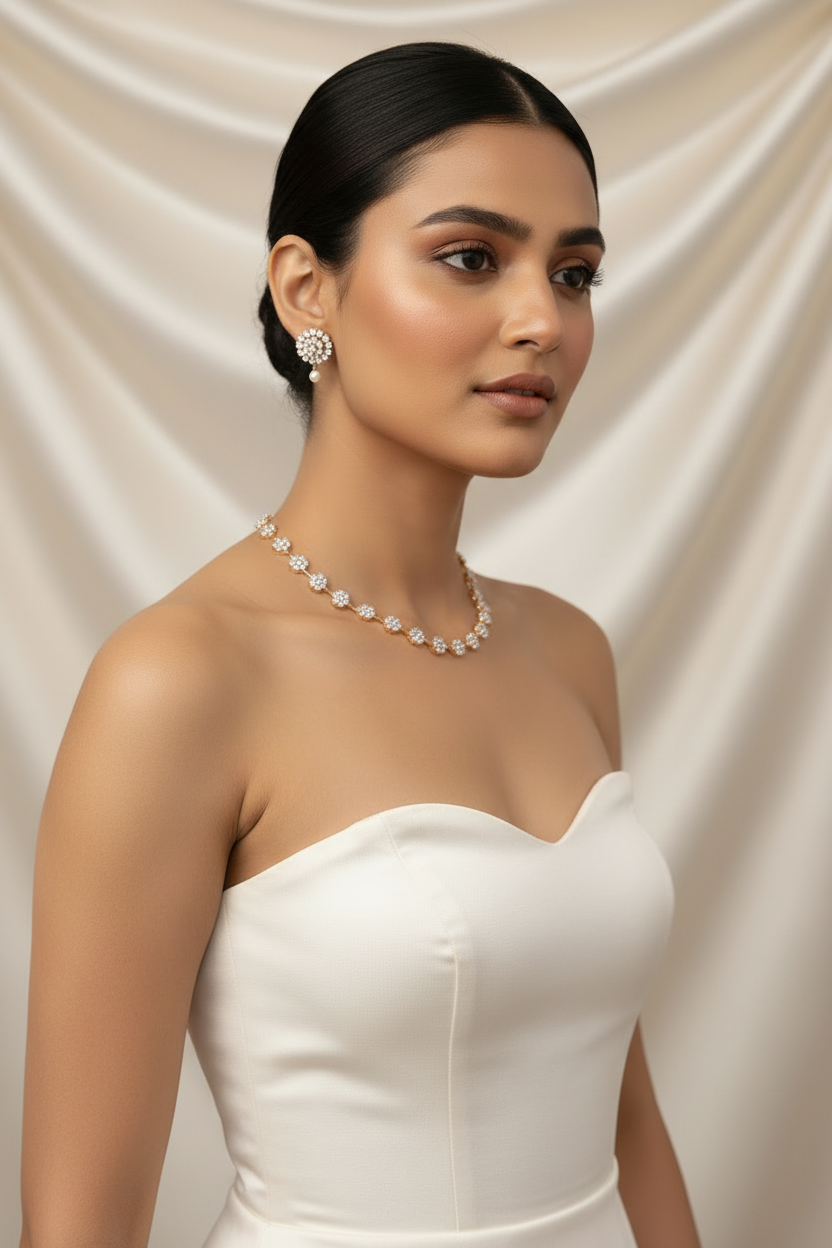 White Stone Work Necklace Set