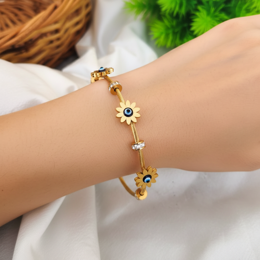 Eye Designs With Gold Flower Bracelet
