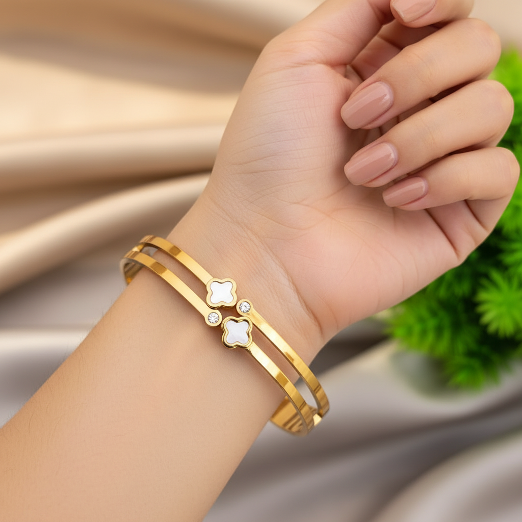 White With Gold Anti Tarnish Bracelet
