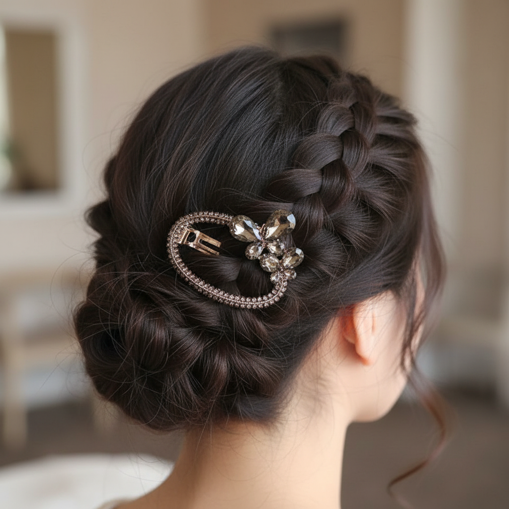 Crystal Butterfly Oval Grey Hair Barrette