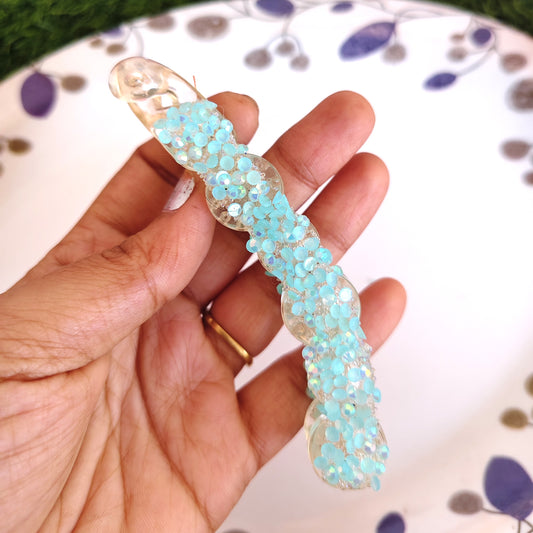 Light Blue Crystal  Lock Banana Daily Wear Clip
