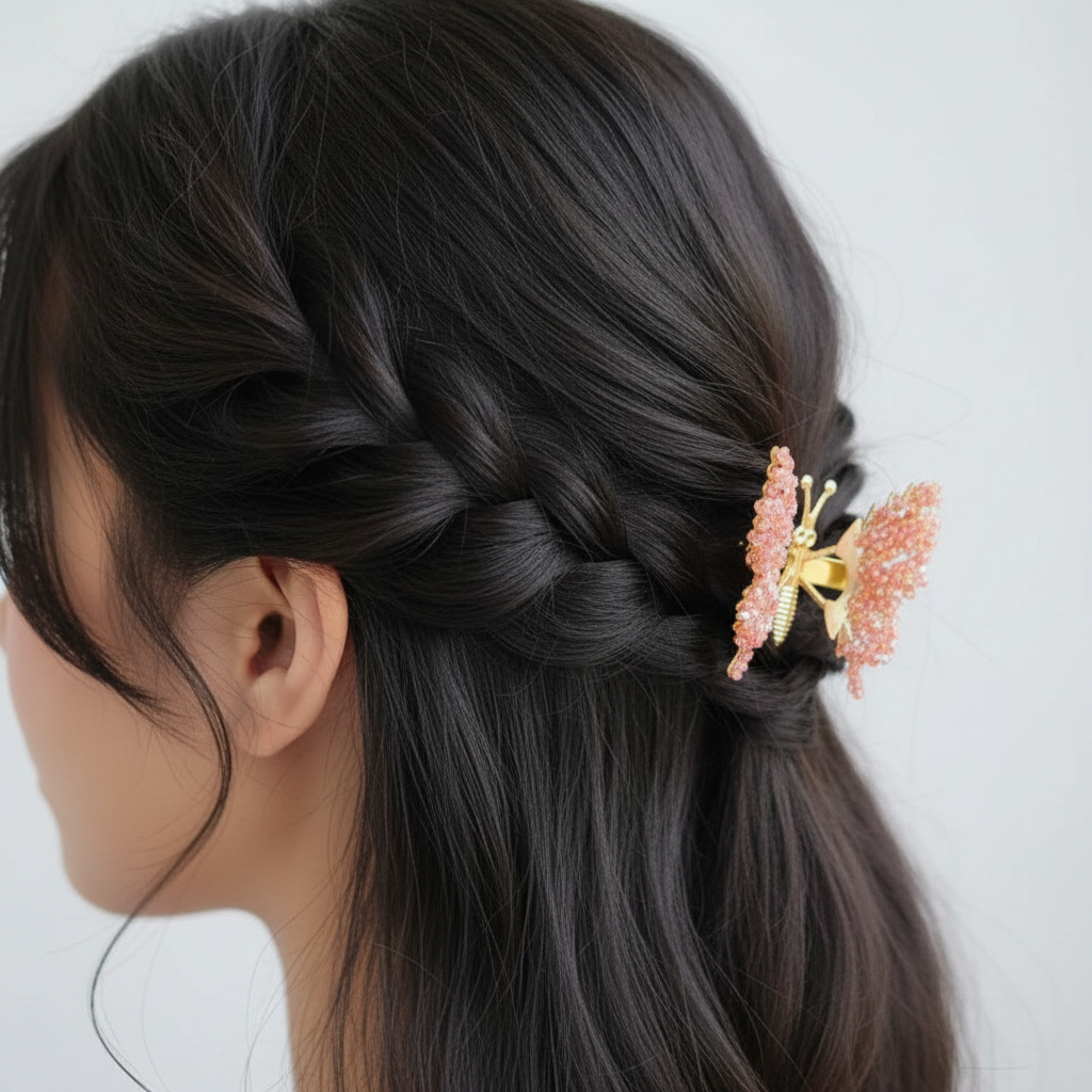 Luxury Gold-Tone Beaded Butterfly Hair Clips
