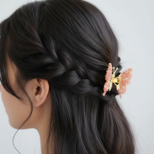Luxury Gold-Tone Beaded Butterfly Hair Clips