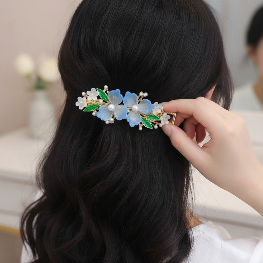 Floral & Pearl Hair Barrettes