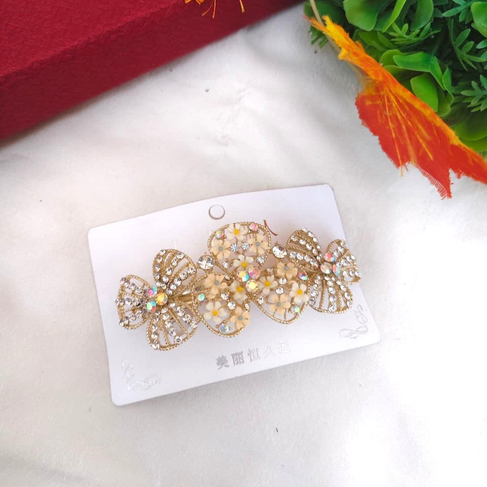 Golden Floral Rhinestone Barrette