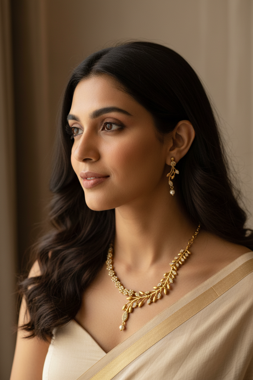 Gold Color Stone Necklace Set
