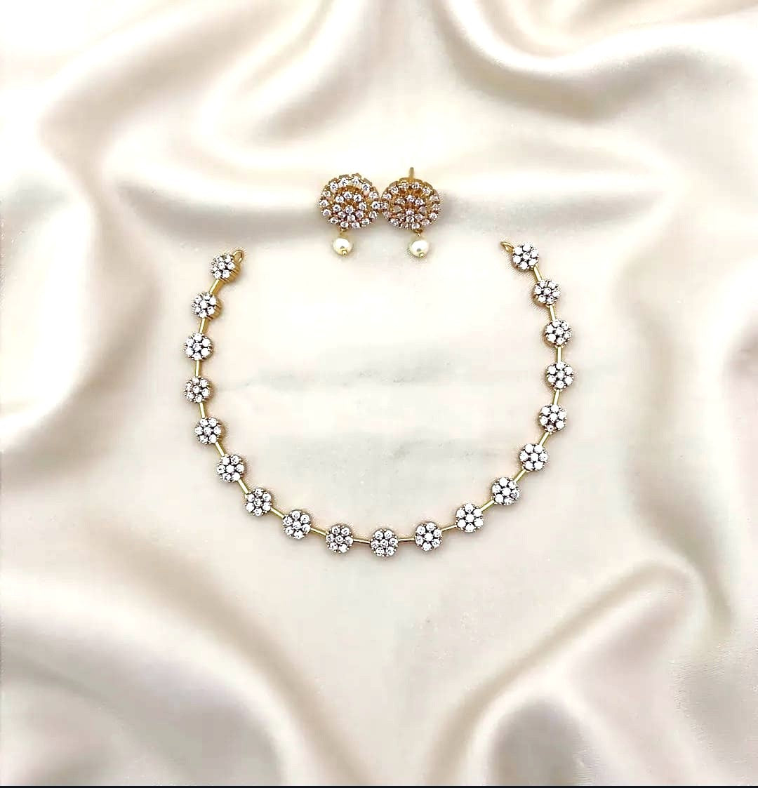 White Stone Work Necklace Set