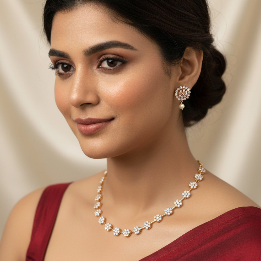 White Stone Work Necklace Set
