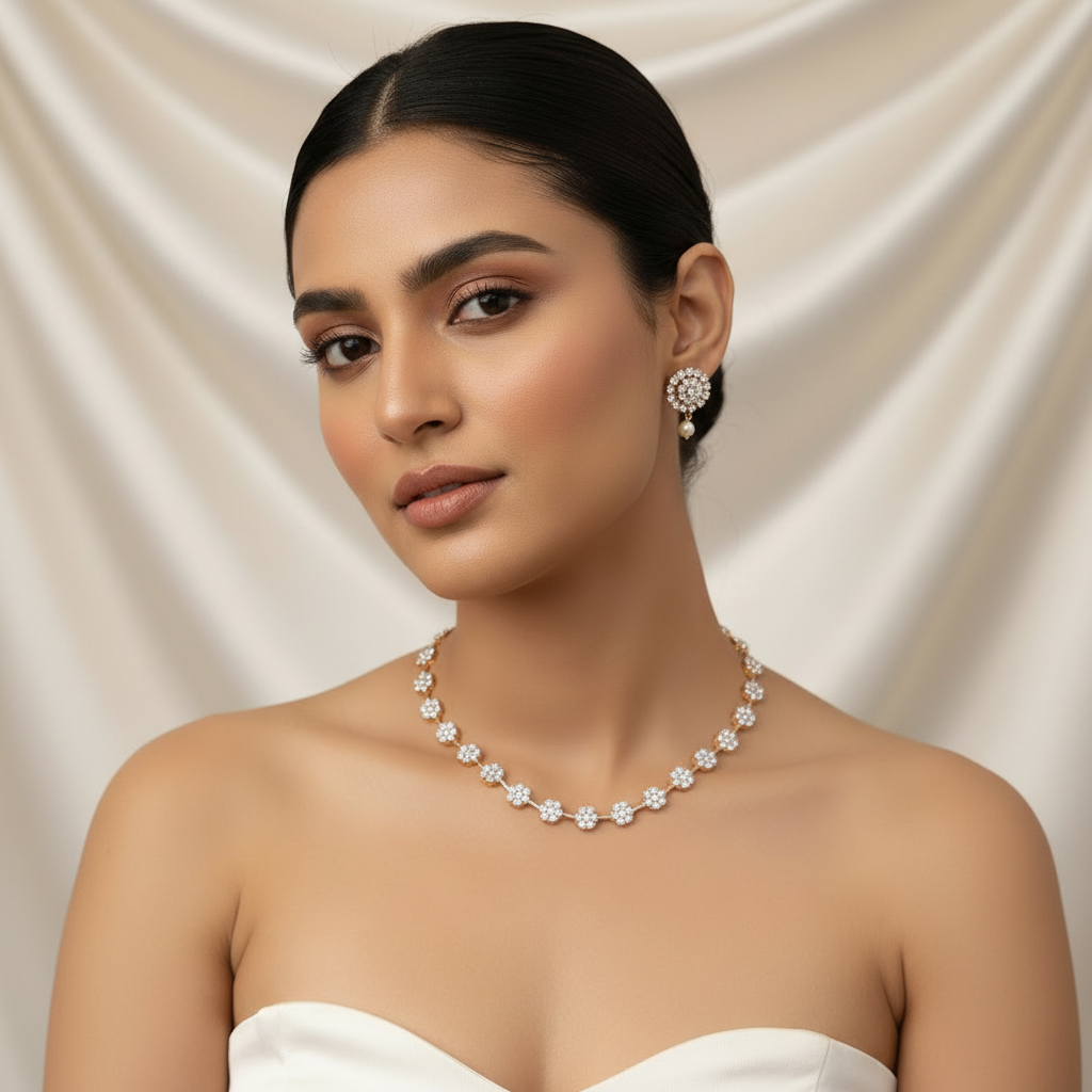 White Stone Work Necklace Set