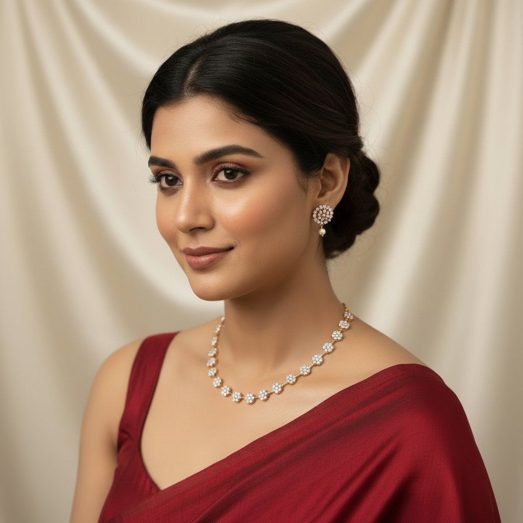 White Stone Work Necklace Set