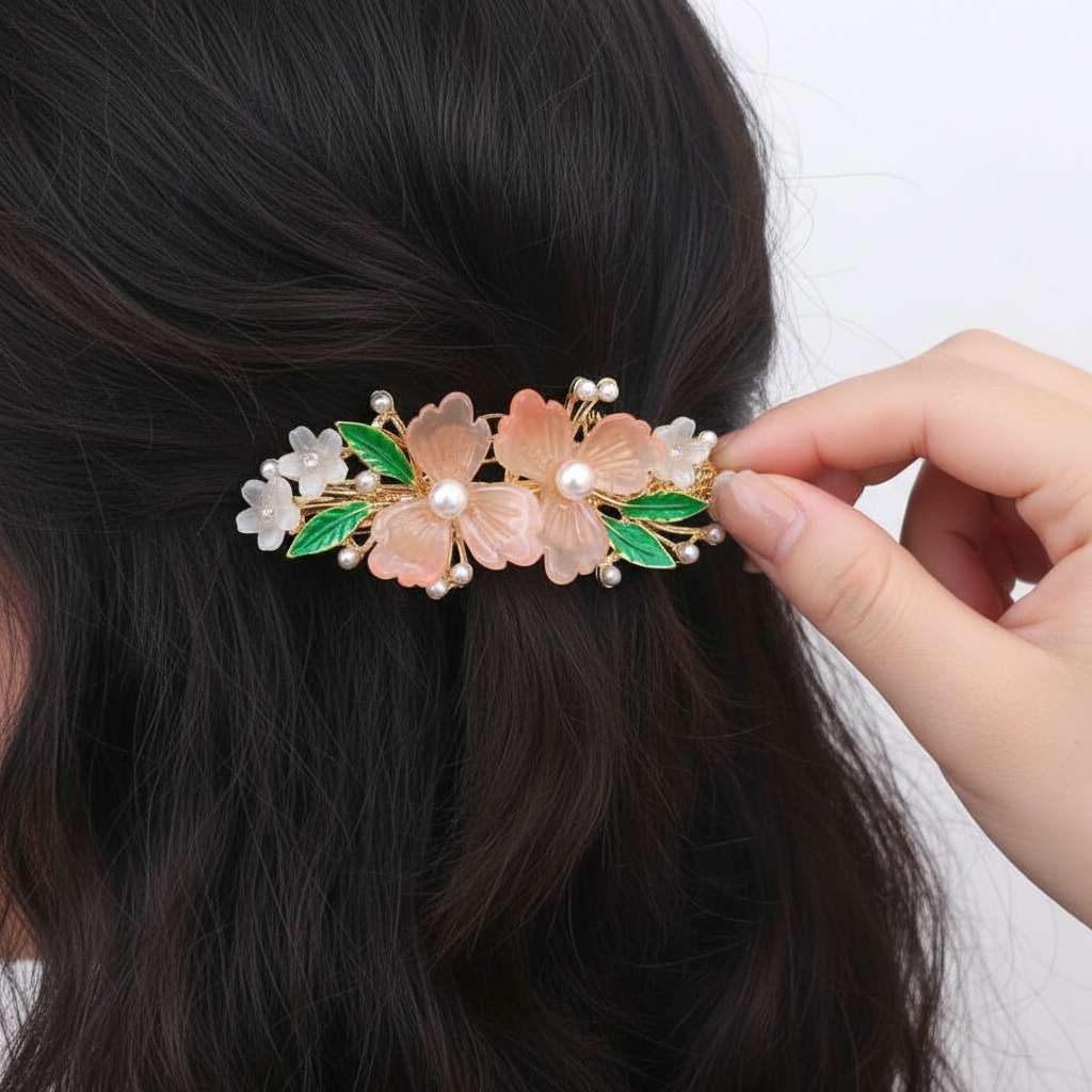 Floral & Pearl Hair Barrette