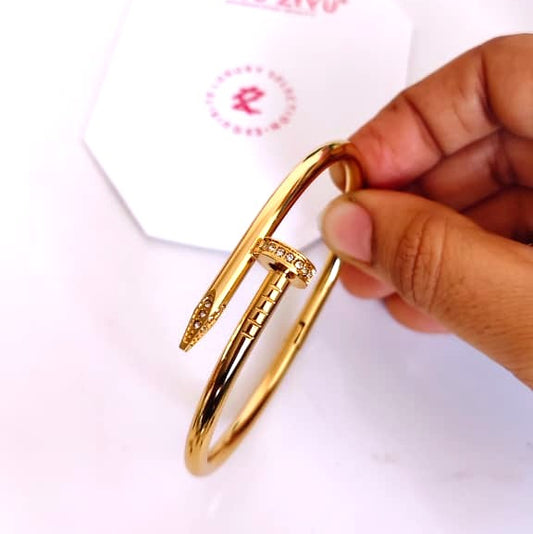 18k Gold Plated White Stone Nail Bracelet