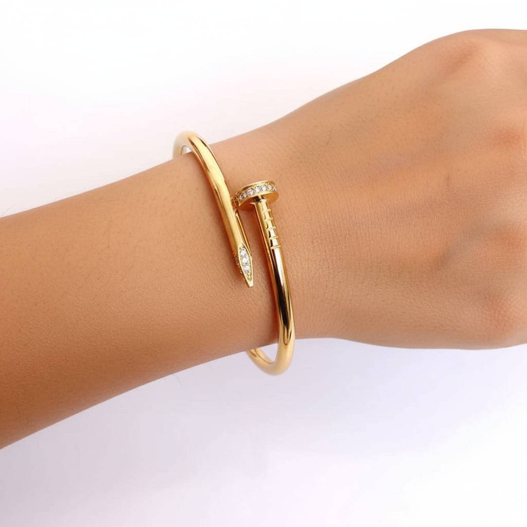18k Gold Plated White Stone Nail Bracelet