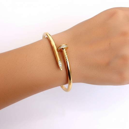 18k Gold Plated White Stone Nail Bracelet