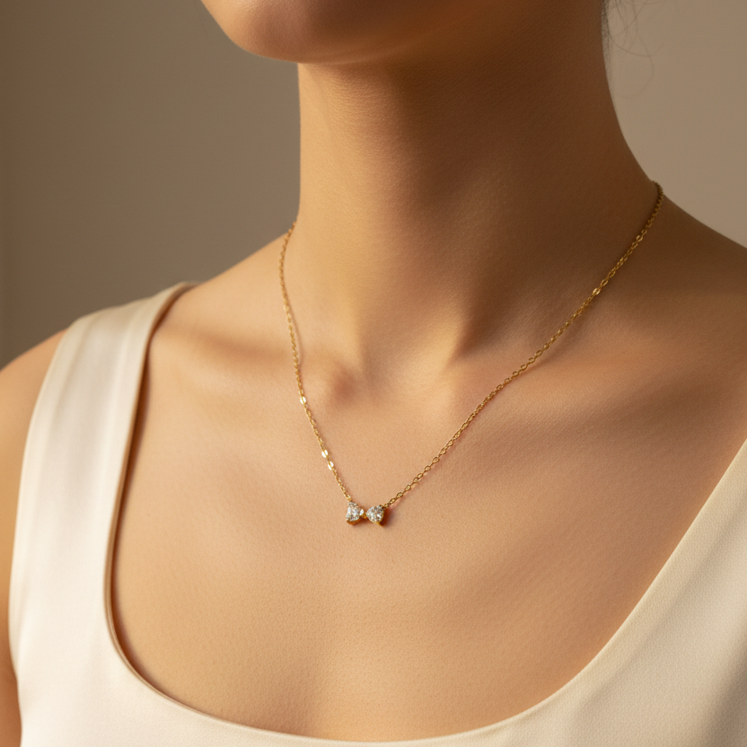 Dual Heart Crystal Chain Anti Tarnish