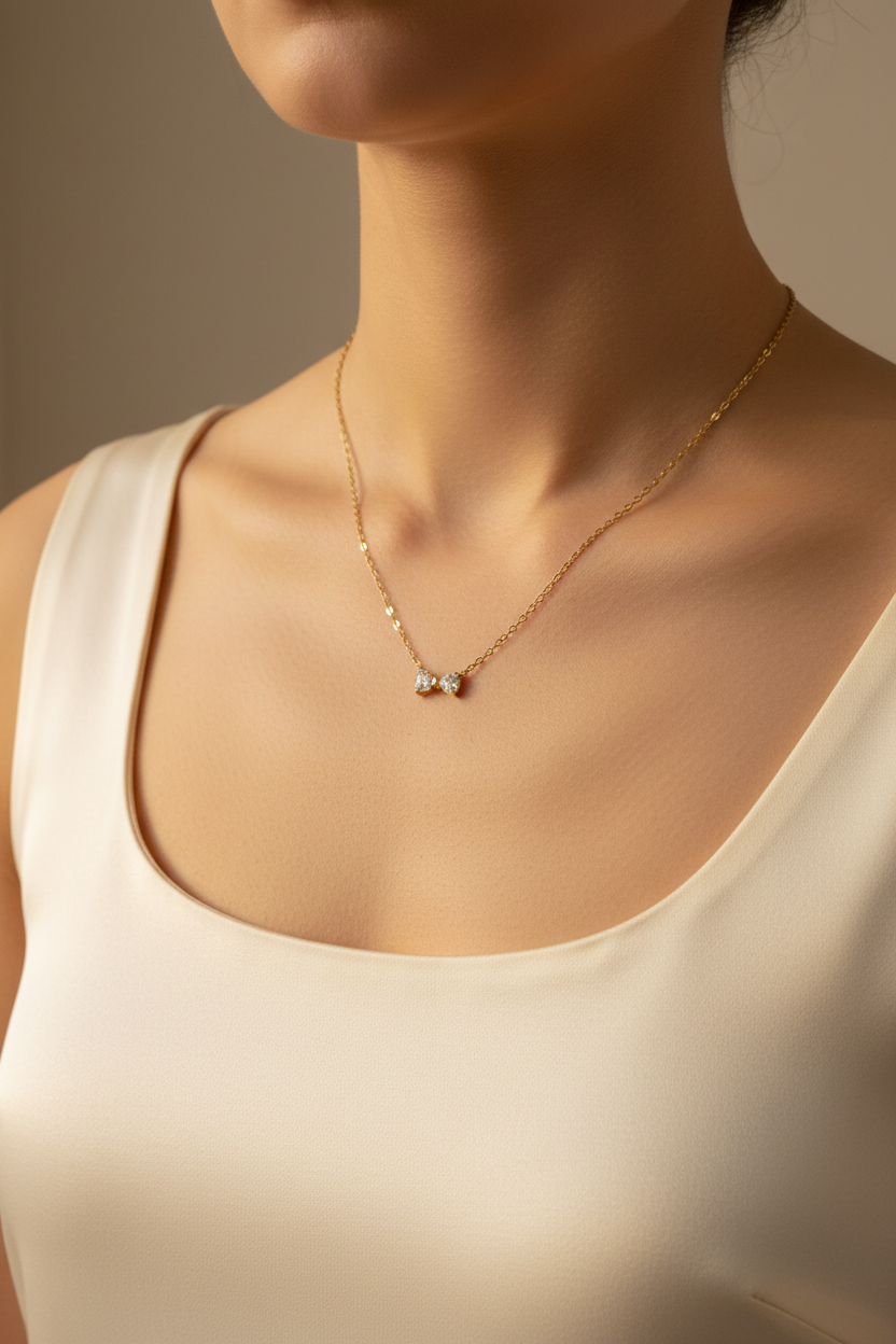 Dual Heart Crystal Chain Anti Tarnish