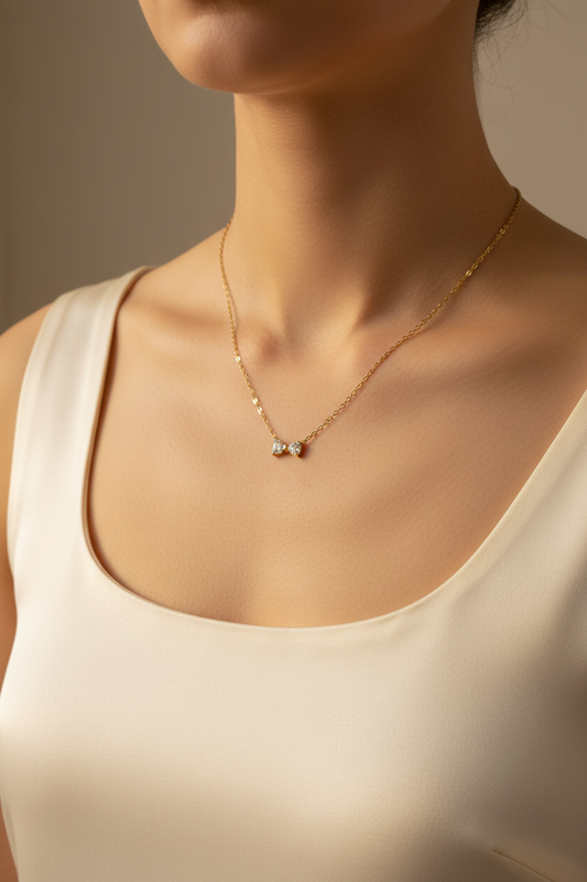 Dual Heart Crystal Chain Anti Tarnish
